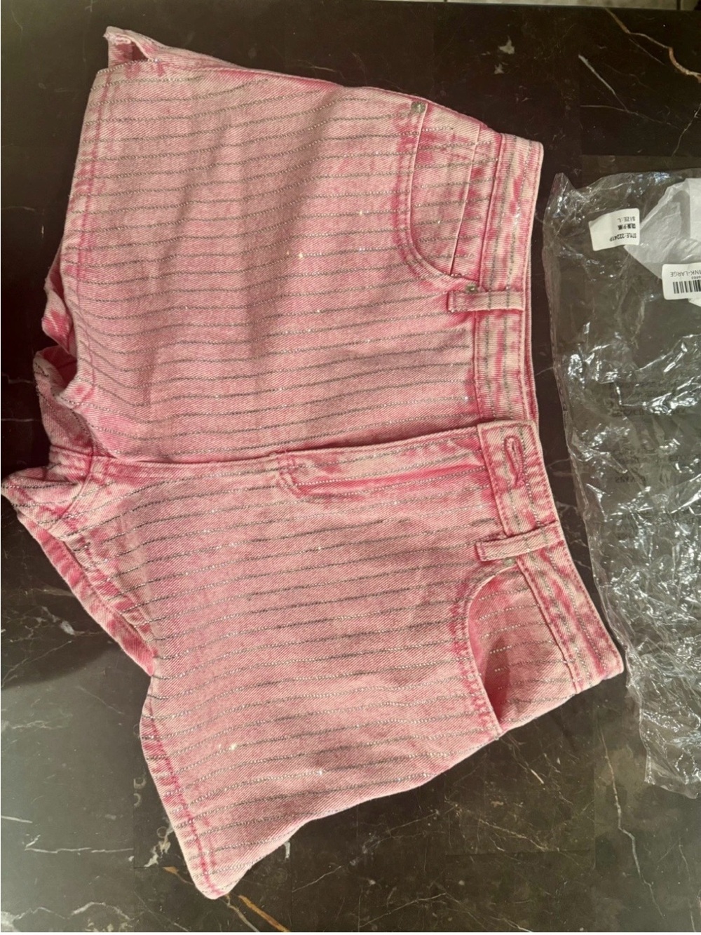 Women’s Pink Rhinestone Stripe Denim Shorts